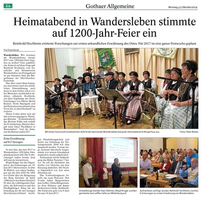 Presseschau: Heimatabend (TA, 13.Oktober 2014)