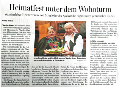 Presseschau: Heimatfest unter dem Wohnturm (TA 22.5.2023, Text und Bild: Conny Müller)